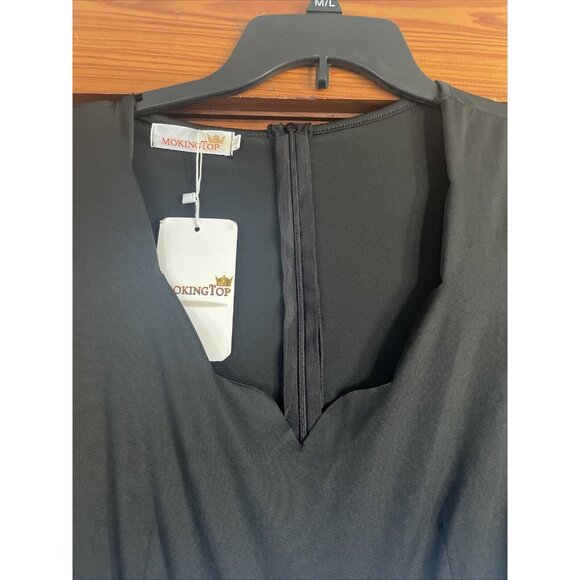 Moking Top Womens Christmas Dress Small Santa Long S Black Blue Reindeer NYC - Picture 3 of 12